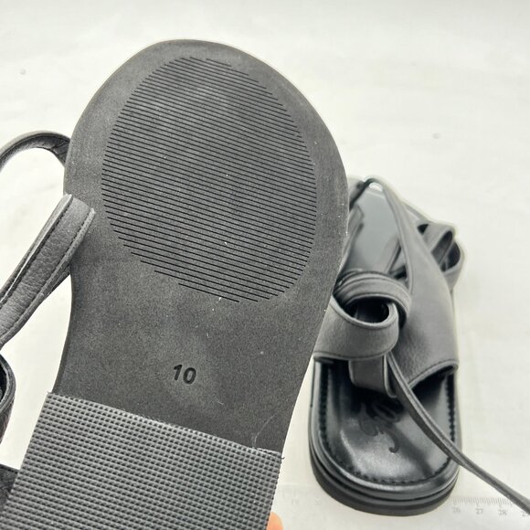 FOWT Black Split Round Toe Sandals Lace up Strappy Flats Soft Flip Flop Shoes - Picture 6 of 8